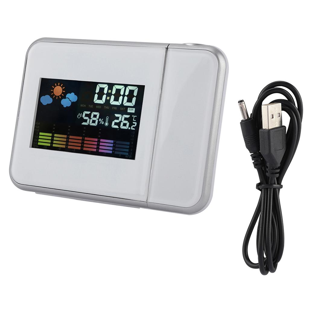 Digital LED Weather Forecast Projector Calendar Humidity Display Alarm Clock(Black)