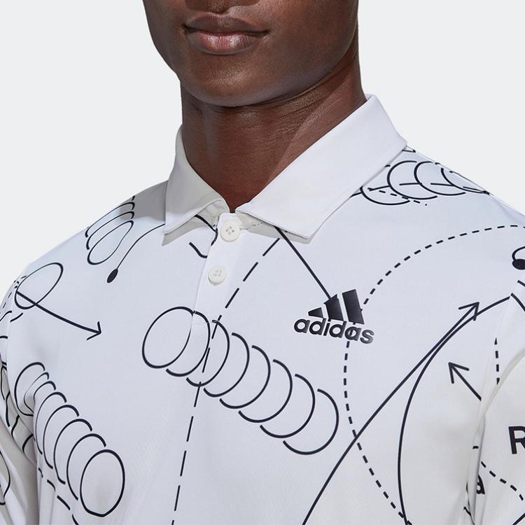 Adidas Logo Geometric Pattern Printed Short Sleeve Polo Shirt Men Polo Shirts White HC8492