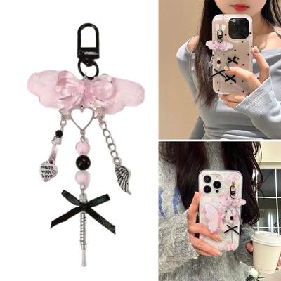 Chic Bowknot Phone Accessory Trend Phone Charm for Women Girls Beaded Keychain Bag Purse Backpack Wallet Decorations