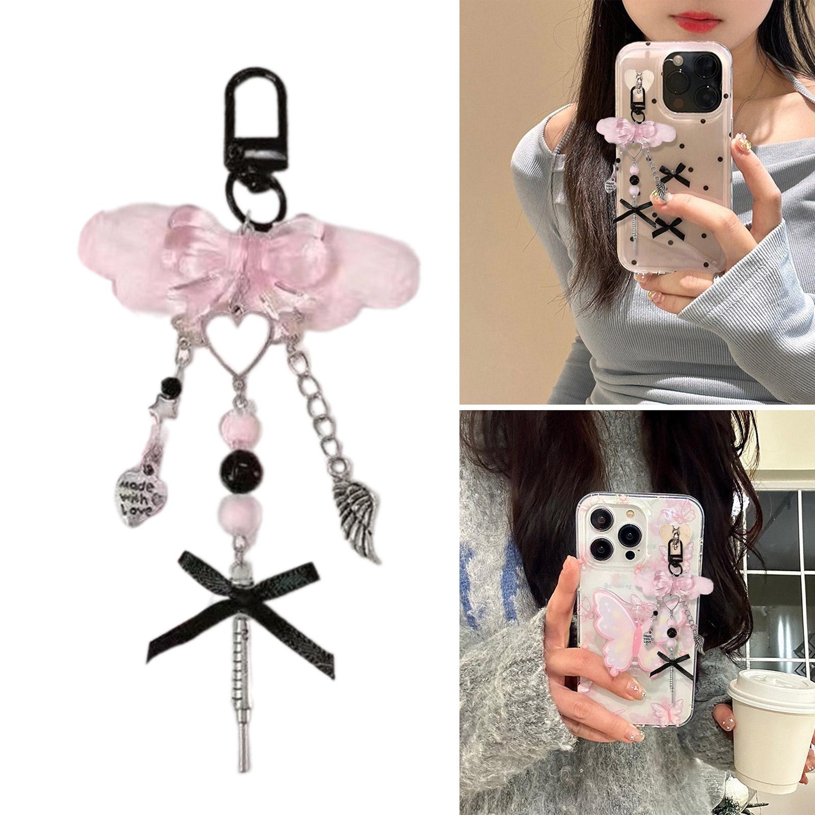 

Cute Pink Butterfly Phone Charm Stylish Keychain Pendant Beaded Cellphone Pendant Phone Lanyard for Women and Girls 1 фіолетовий