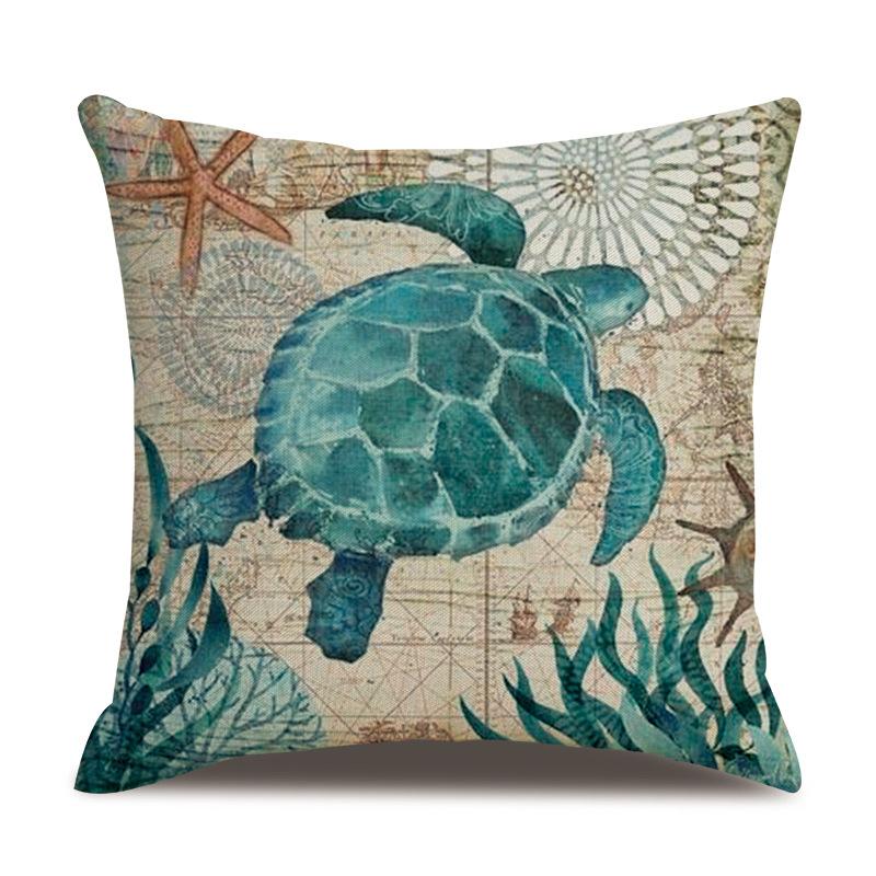 Linen Pillowcase Hand-painted Marine Cotton Linen Coral Seahorse Starfish Octopus Home Soft Furnishing Cushion Cover