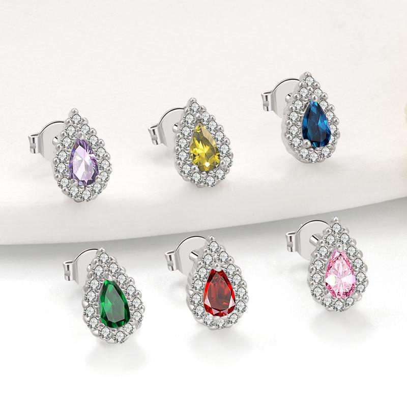 Exquisite Teardrop Micro Paved Zircon Stud Earrings Minimalist Light Luxury Fashion Versatile Women Jewelry