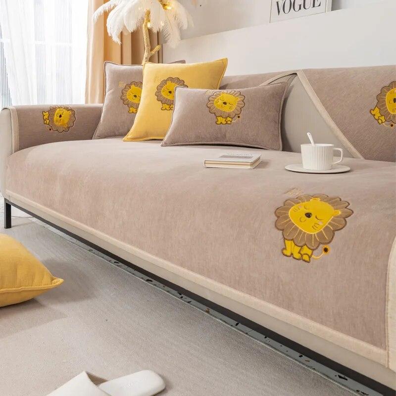 Luxury Jacquard L Shape Sofa Cushion Cover Non Slip Lion Print Furniture Slipcover for Chaise Lounge Corner Seat