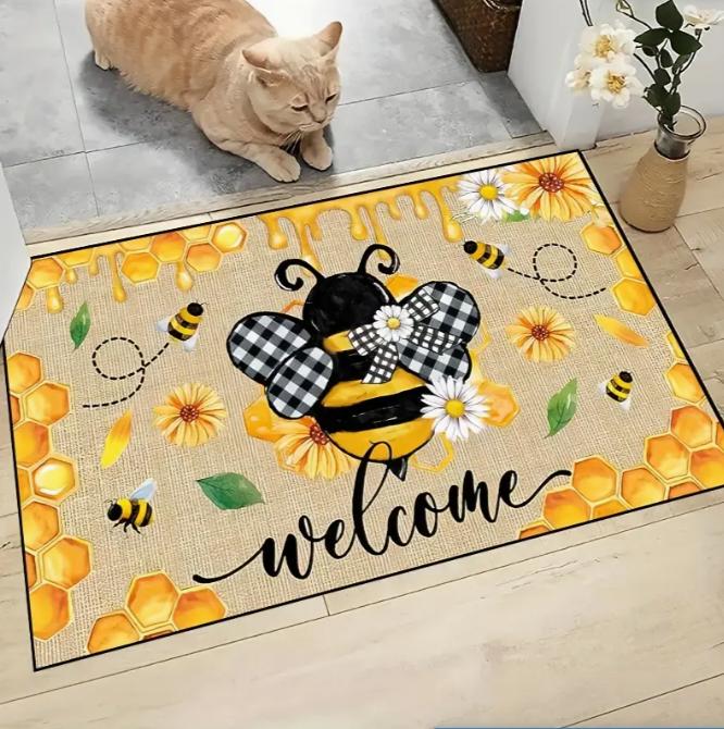 1 Piece of Blue and Welcome Doormat Paired with Turquoise Wood Board Design for Retro Home Decoration Mats