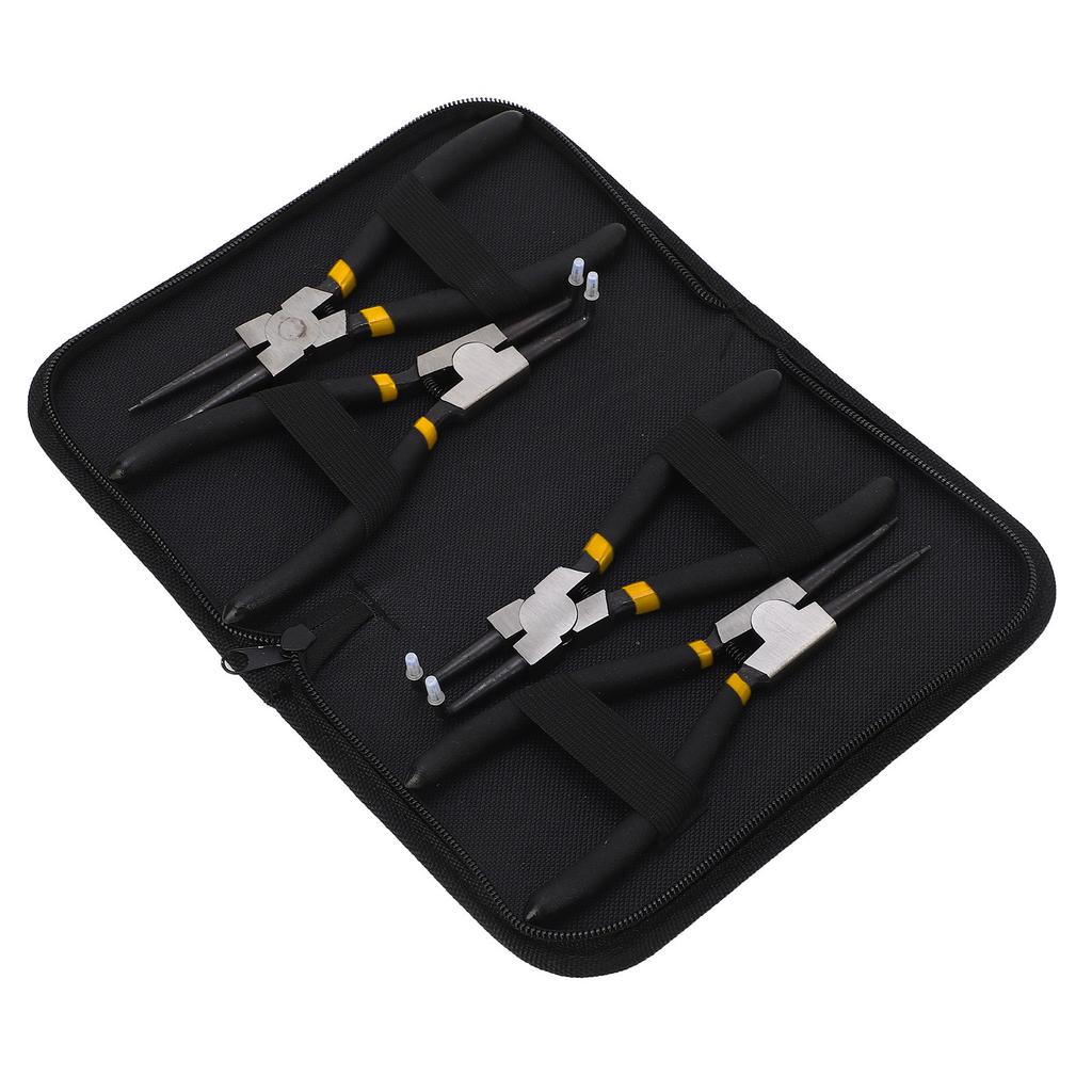 4PCs Circlip Pliers Set Steel Ring Plier Plastic Coated Handle Anti Oxidation Hand Operated Tool(Noir Double Section 7