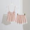 2025 Summer Pure Desire Satin Pajamas Set: Women's Spaghetti Strap Top with Chest Pads and Shorts.