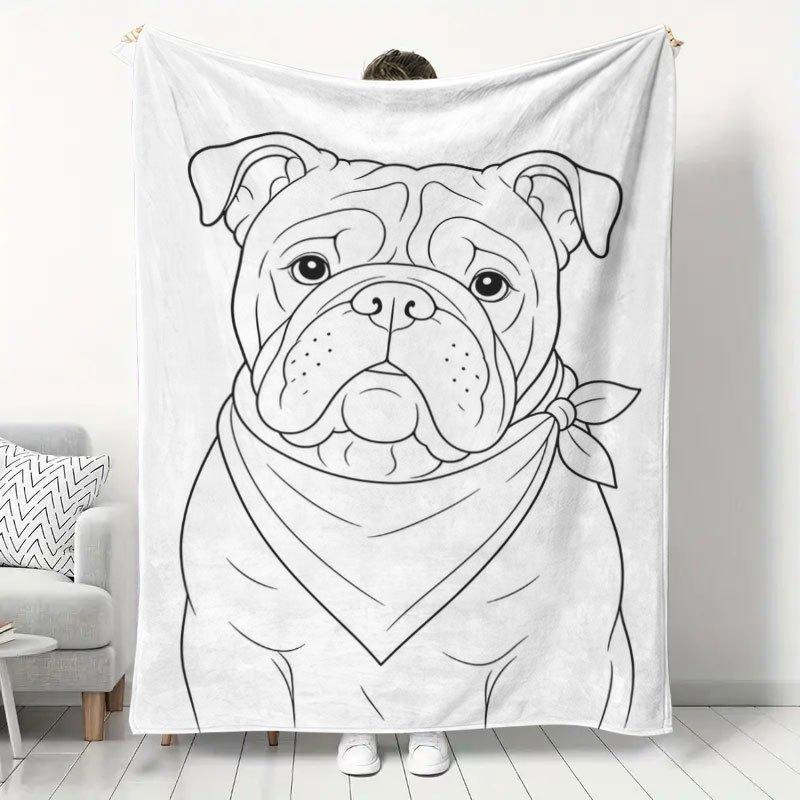 1pc English Bulldog Pattern Flannel Blanket, Cute Bulldog Print Warm Throw Blanket for Home, Sofa, Bedroom, Office Nap, Single Person Dorm Shawl Blank