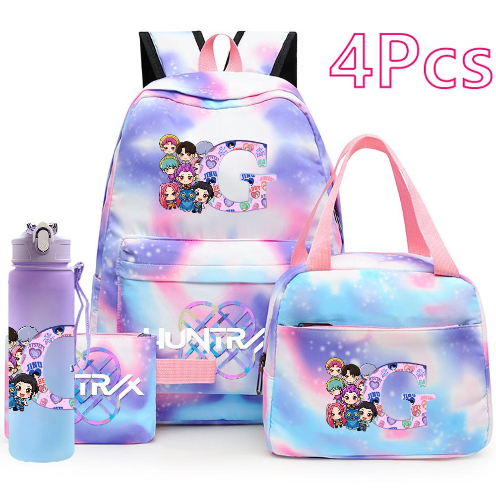 4Pcs/set K-Pop Printed Backpack Handbag Pencil Case 750Ml Water Bottler for Teenager Boy Girl Schoolbag Large Capacity Waterproof Bookbag Kid Gift