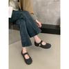 Graue Mary-Jane-Schuhe Herbst Wortriemen Einzelne Schuhe flach