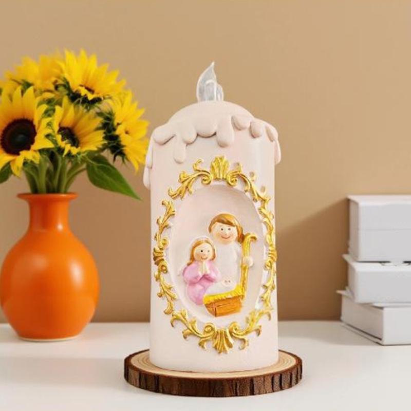 Cartoon Design Christmas Manger Candle Lamp Battery Powered Christmas Decoration With Warm LED Lighting