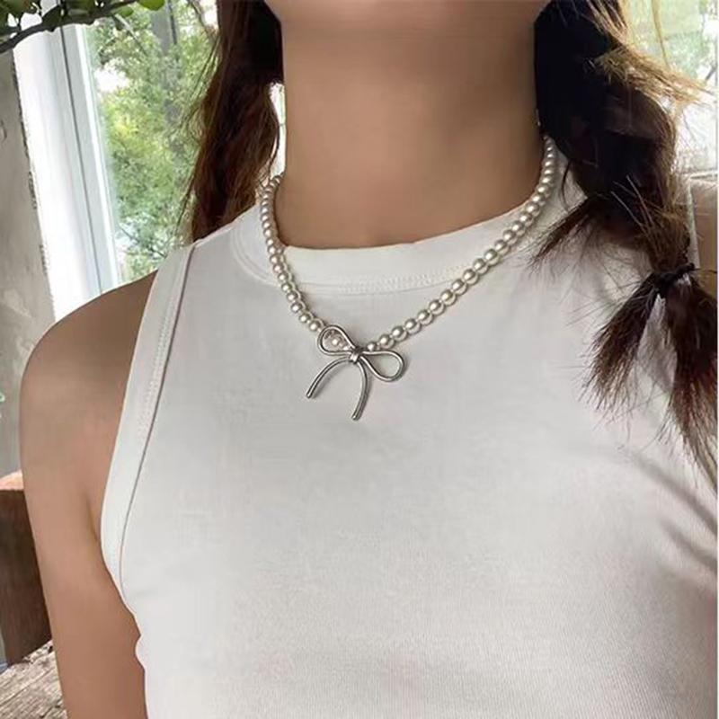 Creative Bear Pendant Choker Necklace for Men Hip Hop Punk Imitation-Pearl Beads Chain Male Y2K Luxury Jewelry Accessories