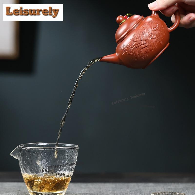 250ml Exquisite Yixing Purple Clay Teapots Master Handmade Peony Pot Raw Ore Zhu Mud Tea Maker Kettle With Strainer Zisha Teaset
