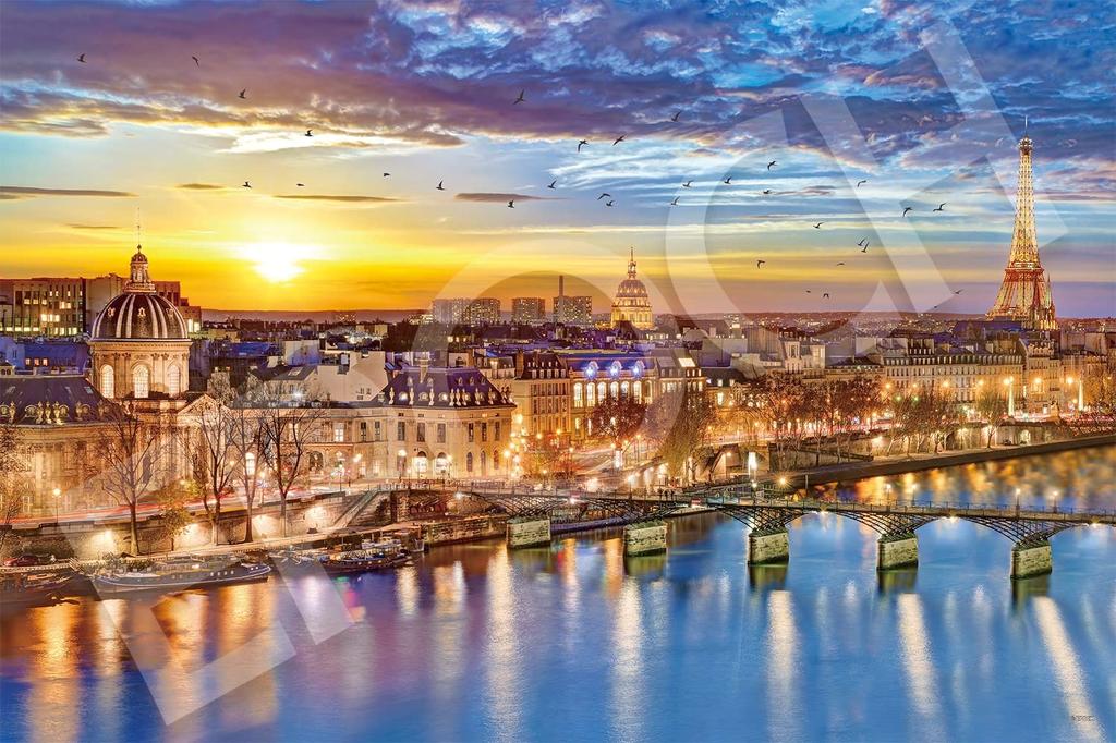 Epoch Jigsaw Beautiful Seine France Includes and Score Ticket 1000-Piece Puzzle, River, (50x75cm), 09-032s, Glue, Spatula,