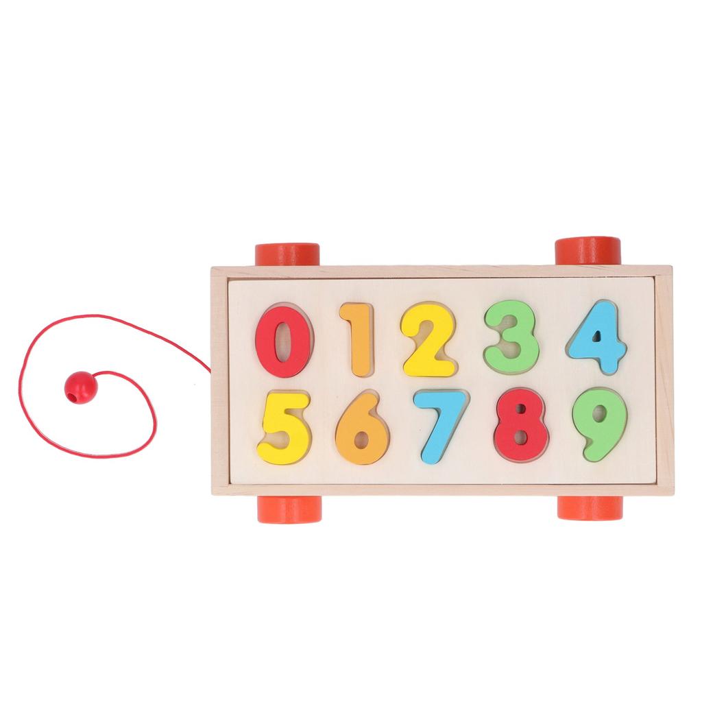 Geometric Shape Blocks Sorting Toy Colorful Wooden Numbers Blocks Matching Pull Cart