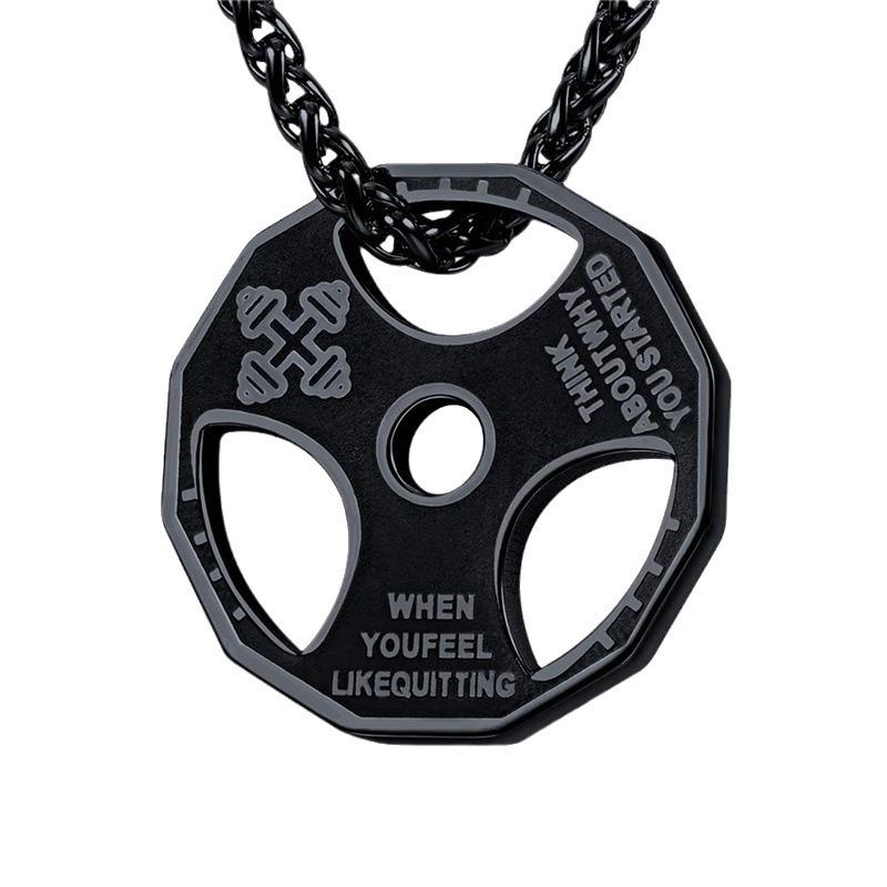 Nouvelle Barre d'Haltères Fitness Haltères Disques Accessoires Collier Pendentif Homme Bijoux