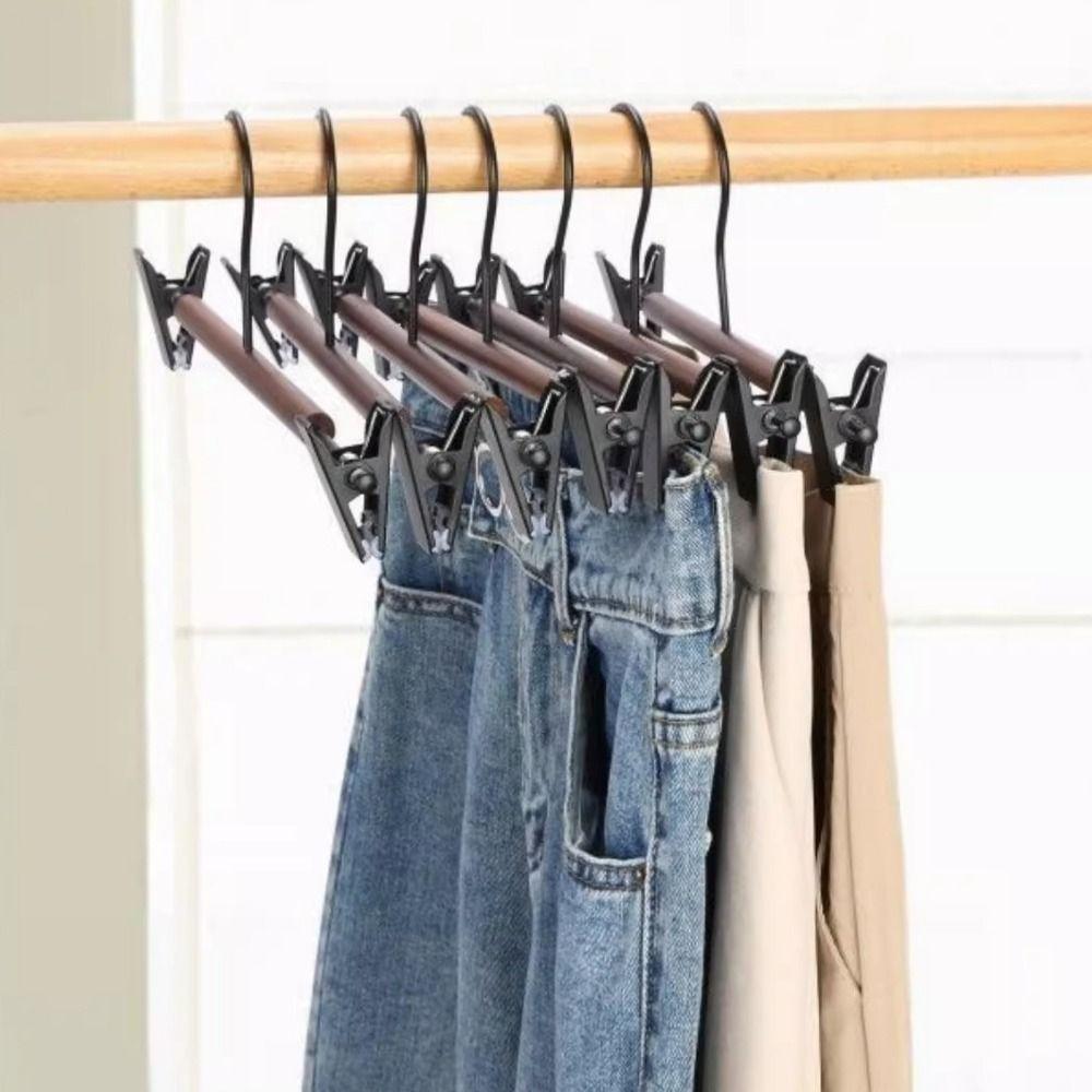 6 Pieces Anti-slip Trouser Hangers Adjustable Clothes Drying Rack Pants Clips  Hotel
