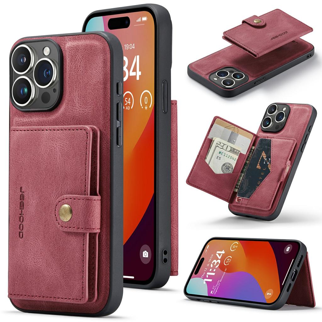 For iPhone 15 Pro Max Case Leather+TPU Phone Cover Detachable Card Bag