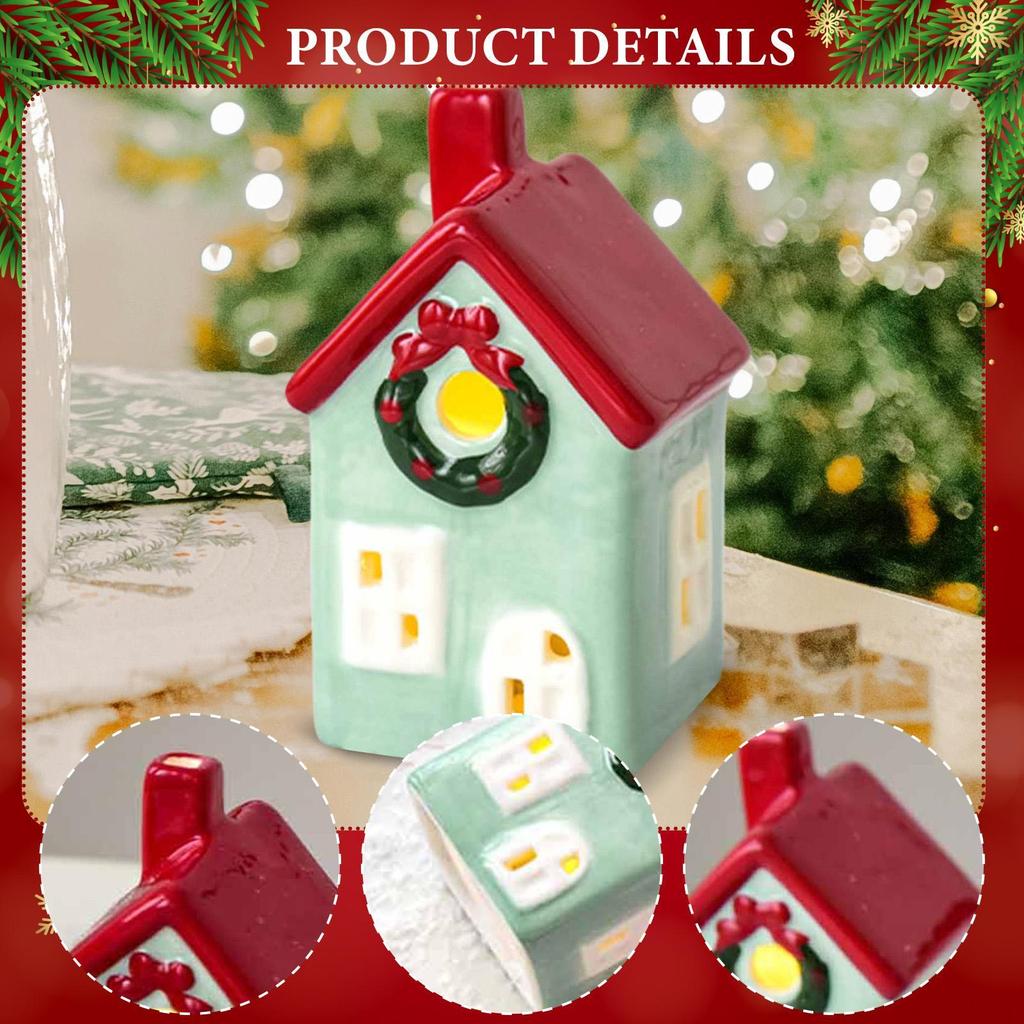 Ceramic Christmas Village House Ornament Decoration Versatile Statue Craft Accessory with LED for Indoor Holiday Shelf Table