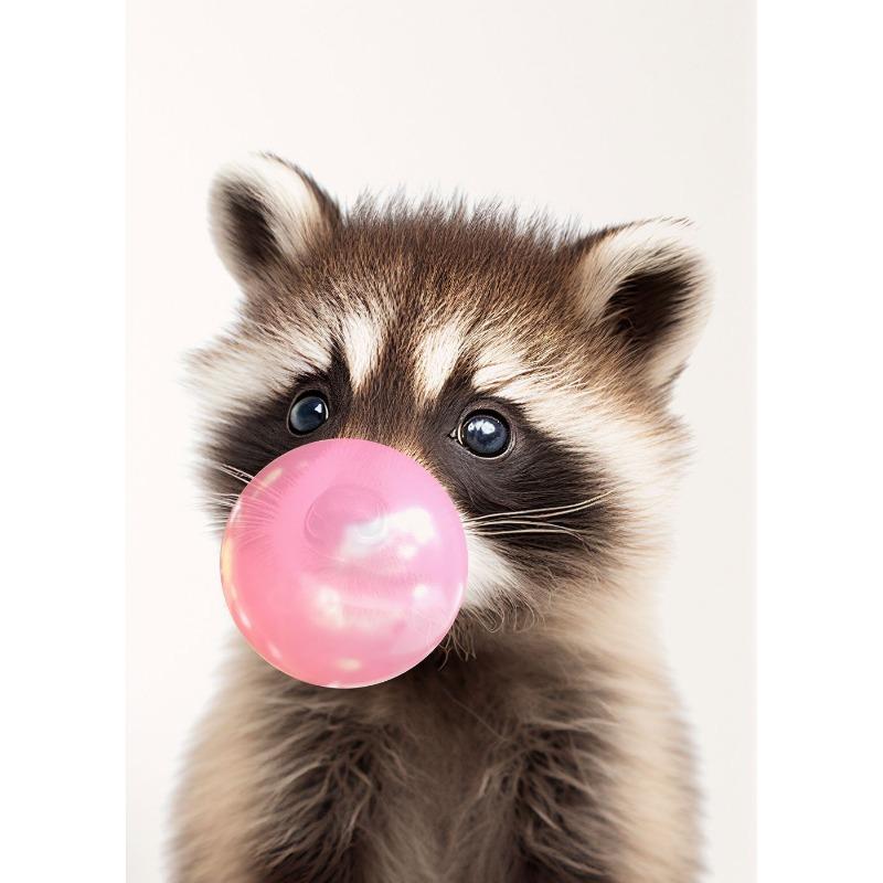 Baby Zebra Rabbit Deer Zebra Raccoon with Pink Gum Poster Baby Animals Nursery Wall Art Canvas Painting Print Wall Decor Mural