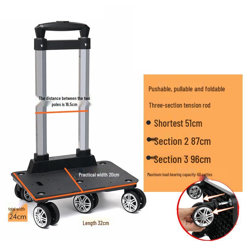 Aluminum Alloy Foldable Student Backpack Trolley with Universal Wheels