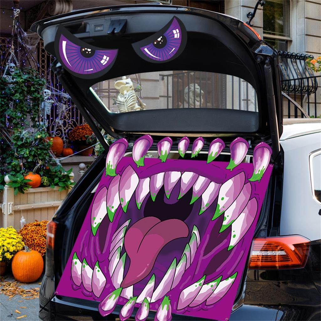 Dekorationsset - Halloween Autodekorationen für SUV, Gruseliger Hexengesicht Aufkleber Autodeko für Draußen Garage Torbogen Tür Wand Fenster Spuk