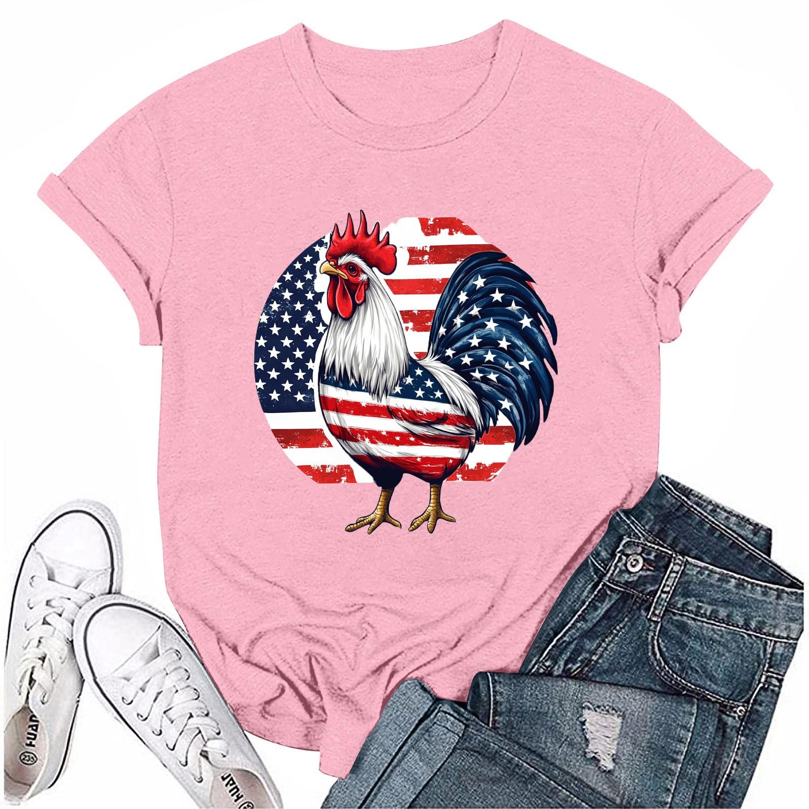 

Women s Round Neck Casual Independence Day Printed Short Sleeve T-Shirt Top M рожевий