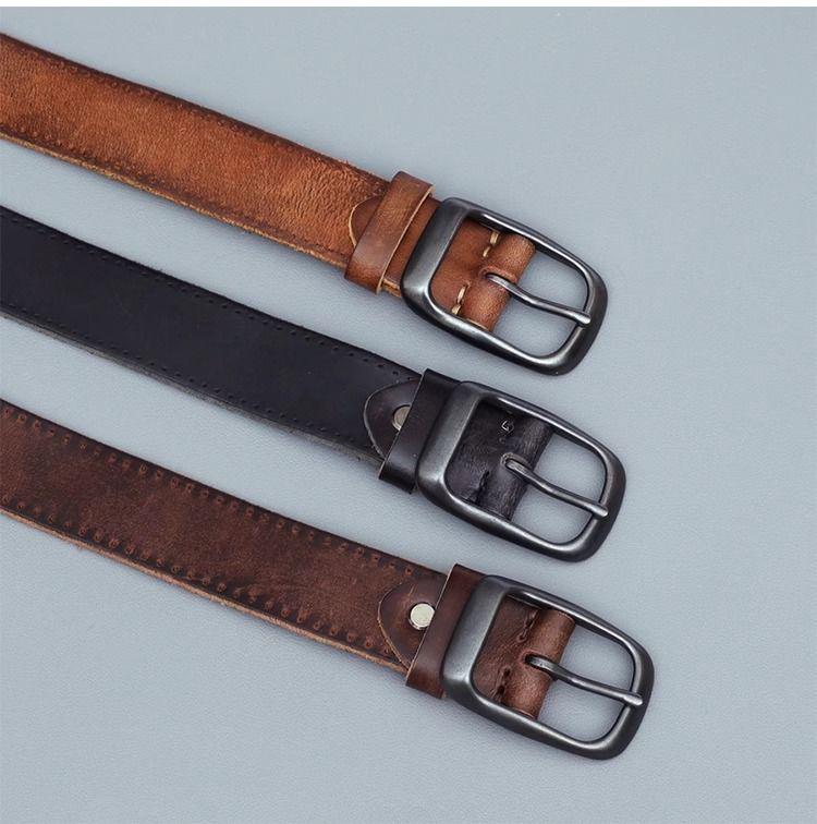Men's Vintage Genuine Cowhide Leather Pin Buckle Belt - Versatile and Casual for Jeans