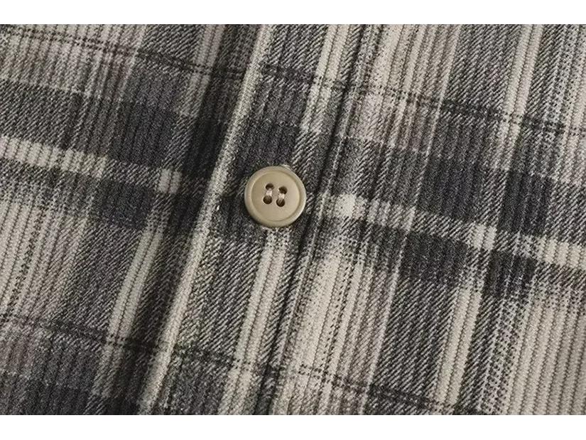 Men's Classic Plaid Corduroy Shirt - Retro Khaki, Long Sleeve, Spring/Autumn Comfort