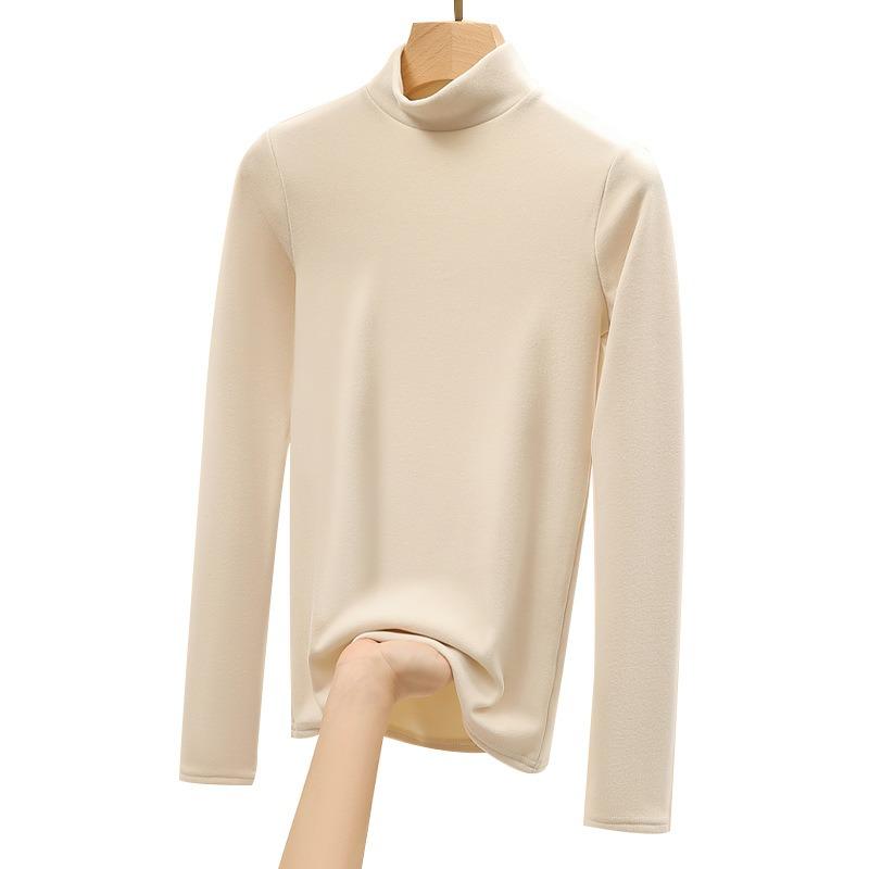 Combination Semi-turtleneck Double-sided German Velvet Bottoming Shirt for Women's Autumn and Winter with Solid-color Warm Long-sleeved Top