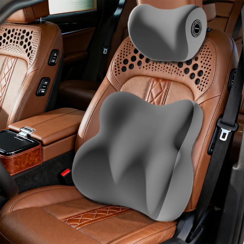 Car Seat Lumbar Support Ergonomic Breathable Memory Foam Cushion Car Neck Pillow Kit For Vehicle Truck Travel Trip Commuting