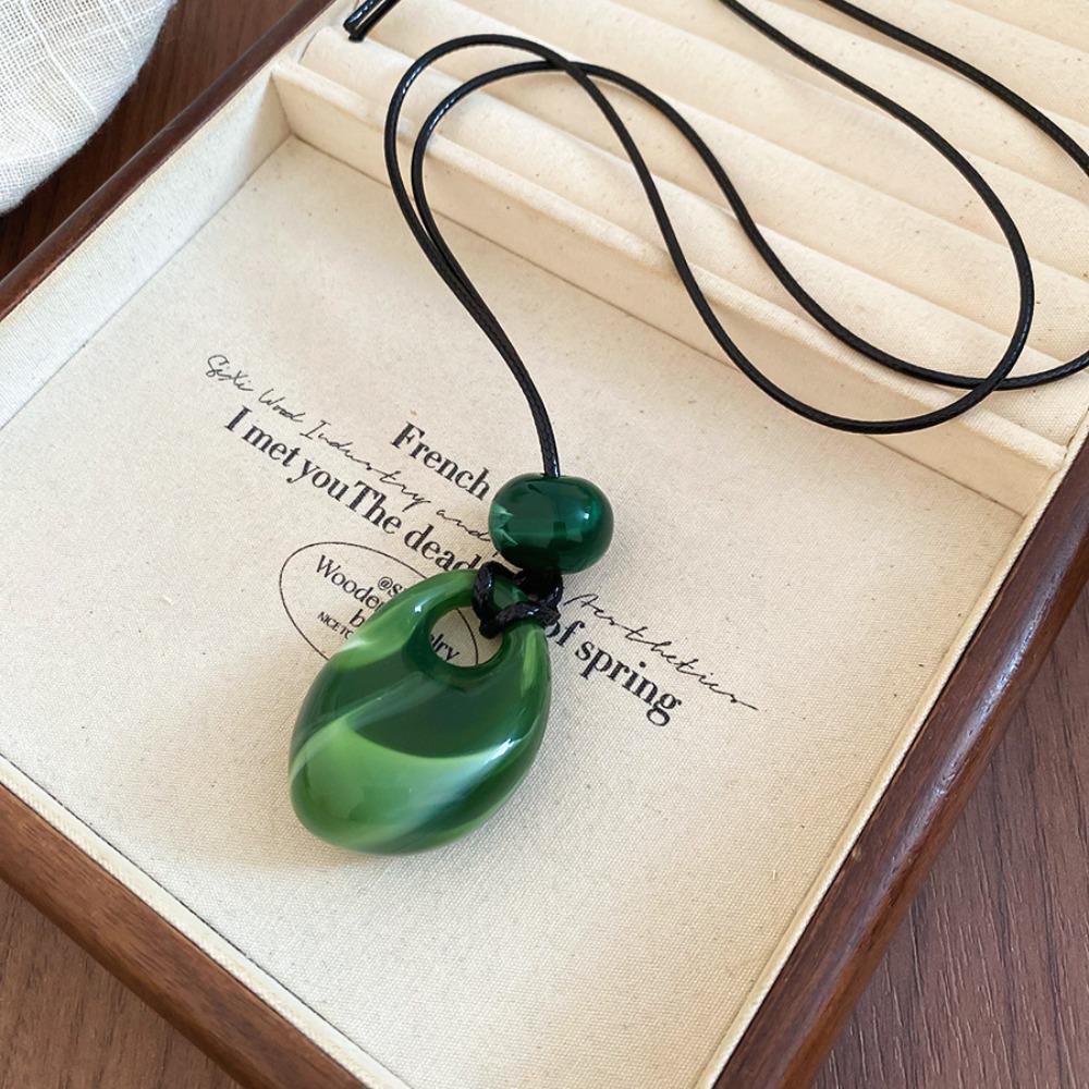 Vintage Colorful Design Kpop Long Chain Water Droplet Design Rope Chain Resin