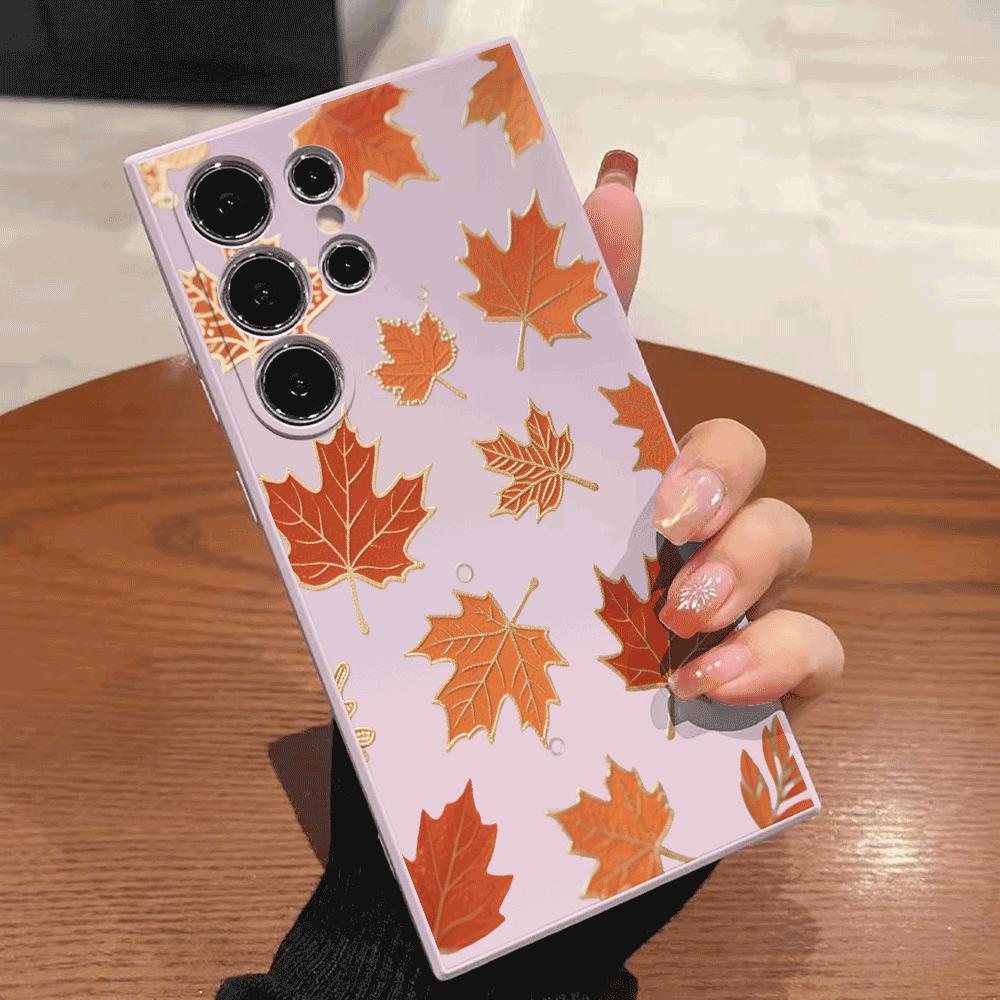 Orange Maple Leaf Pattern Phone Case for Samsung Galaxy S25 S24 Ultra S23 S22 S21 S20 FE Plus Soft TPU Protection Cover