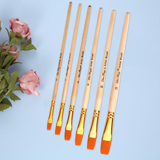 6Pcs/Set Painting Pen Set Dense Bristles DIY Soft Bristle Original Wood Color Rod Student Art Watercolor Paint Brushes Studio Supply