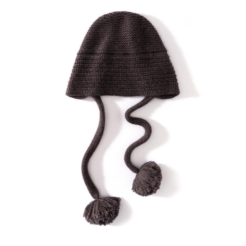 Customized autumn and winter cashmere thickened knitted warm braid hairball men's and women's cashmere caps