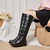 Autumn and Winter Warm Flat Boots Inner Height Increase High Tube and Knee Boots Side Zipper Snow Boots W