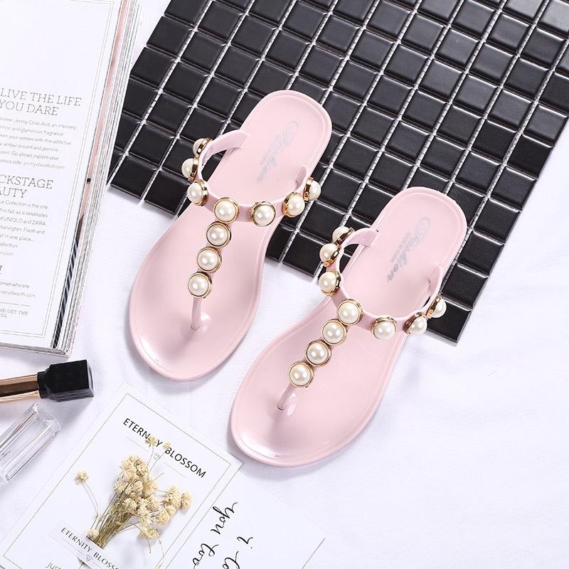 Exquisite Women Pearl Flat Beach Flip-flops Slippers For Summer Comfort And Style