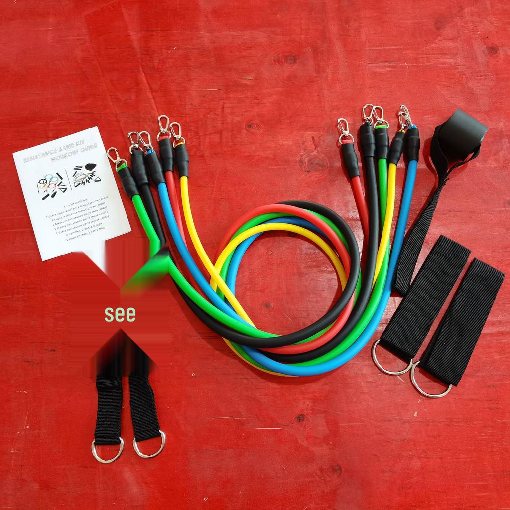 11-Piece Multifunctional Yoga Resistance Band Set with Zinc Alloy Hook