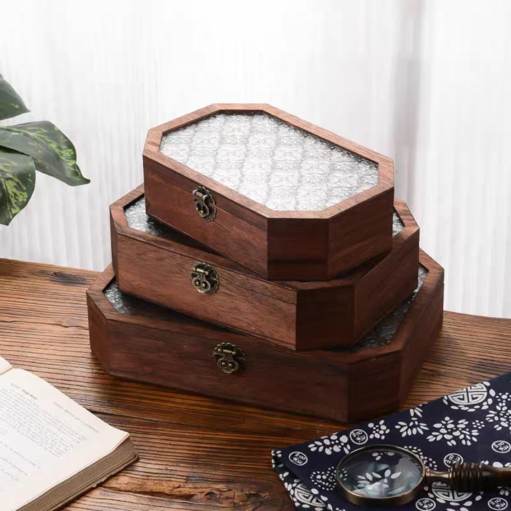 Flip Cover Wooden Storage Box Vintage Glass-Lid Box Minimalist Storage Cabinet  Perfume Storage