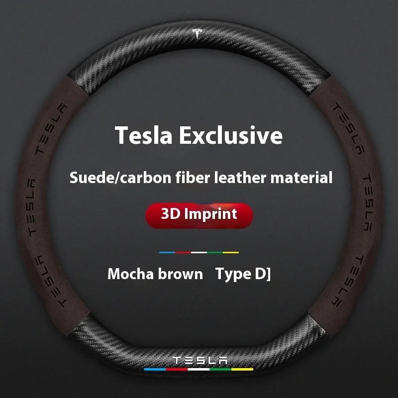 AMJ1 Tesla Steering Wheel Cover for Model 3/Y/S/X Roadster 2019-2025 Auto Interior Steering Wheel Accessories Anti-Slip Leather