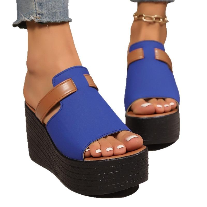 Wedge-heeled Slippers, Color-matching Sandals and Slippers, Summer Ladies Thick-soled Sandals