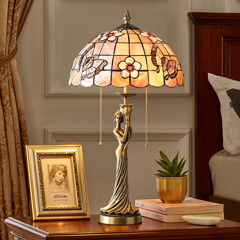 French Copper Dewaxed Copper Goddess Portrait Shell Table Lamp Creative European Copper Statue Living Room Decoration Copper Table Lamp