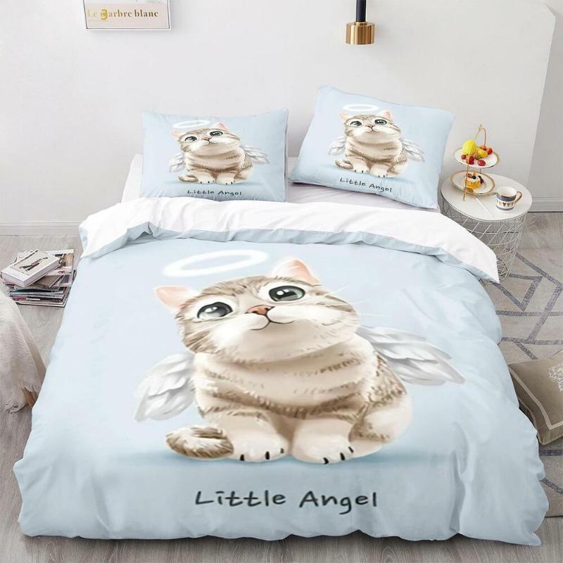 Cartoon Pet Cat Pattern Bedding Kit Quilt Cover Pillowcase Single and Twin Bed Large Size Large Size Adult and Teenager Gift
