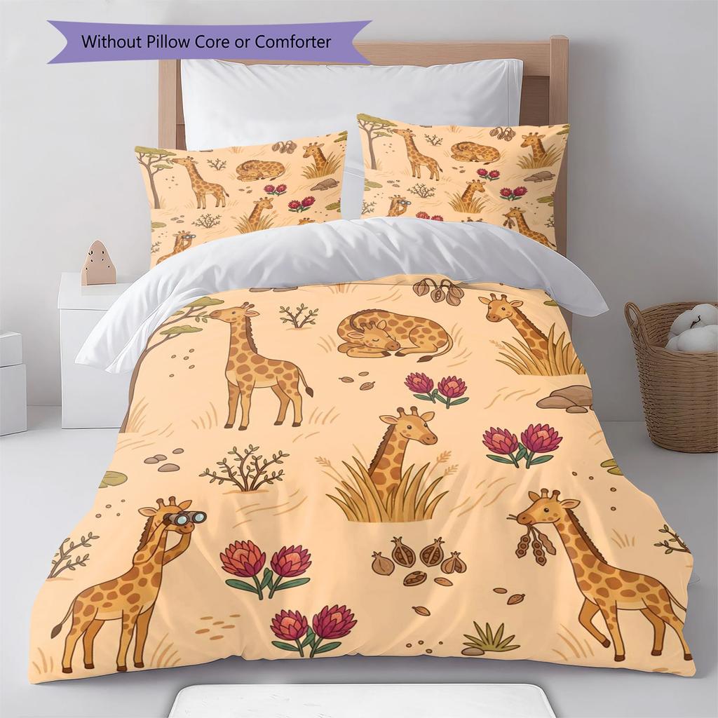 giraffe Pattern Bedding Quilt Set Quilt Cover Pillowcase Home Decoration Birthday Gift (1 * duvet cover + 2 * pillowcase, without core)