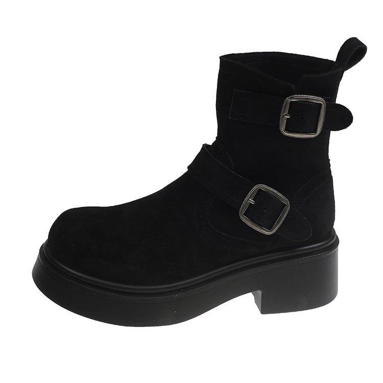 

Женские ботинки Мартина весенне-осенние одинарные ботинки с юбкой в британском стиле 2025 новые ботинки с пряжками на толстой подошве ботинки-чулки на платформе 35