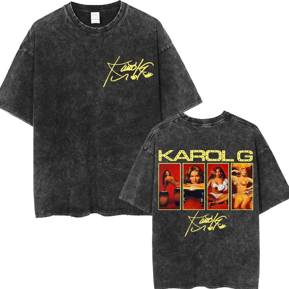 Karol G Tropicoqueta Album Latina Foreva Washed T Shirt Men Women Trendy Loose Tshirts Casual Cotton Retro Street T Shirts