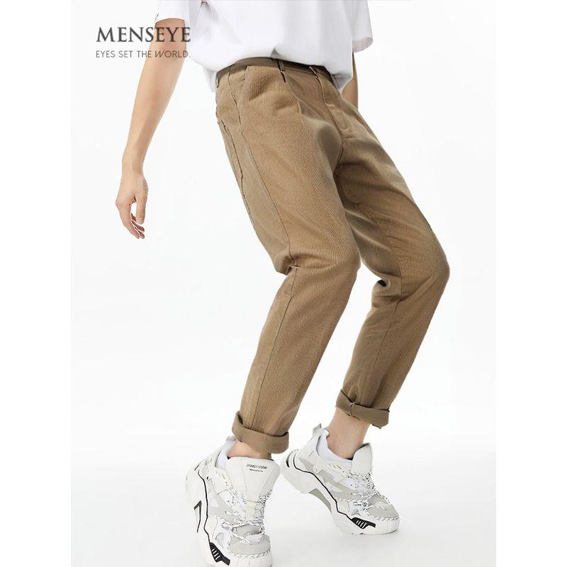 Menseye Men's Casual Pants, Ginger Yellow Corduroy Stripes, Textured, Soft and Skin-Friendly