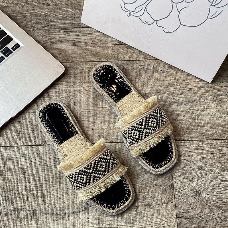 Fashion 2025 Summer Women Slippers Anti-Slip Home Slippers Lightweight Shoes Women Indoor Linen Slippers Soft Shoes Ethnic Style Sandals