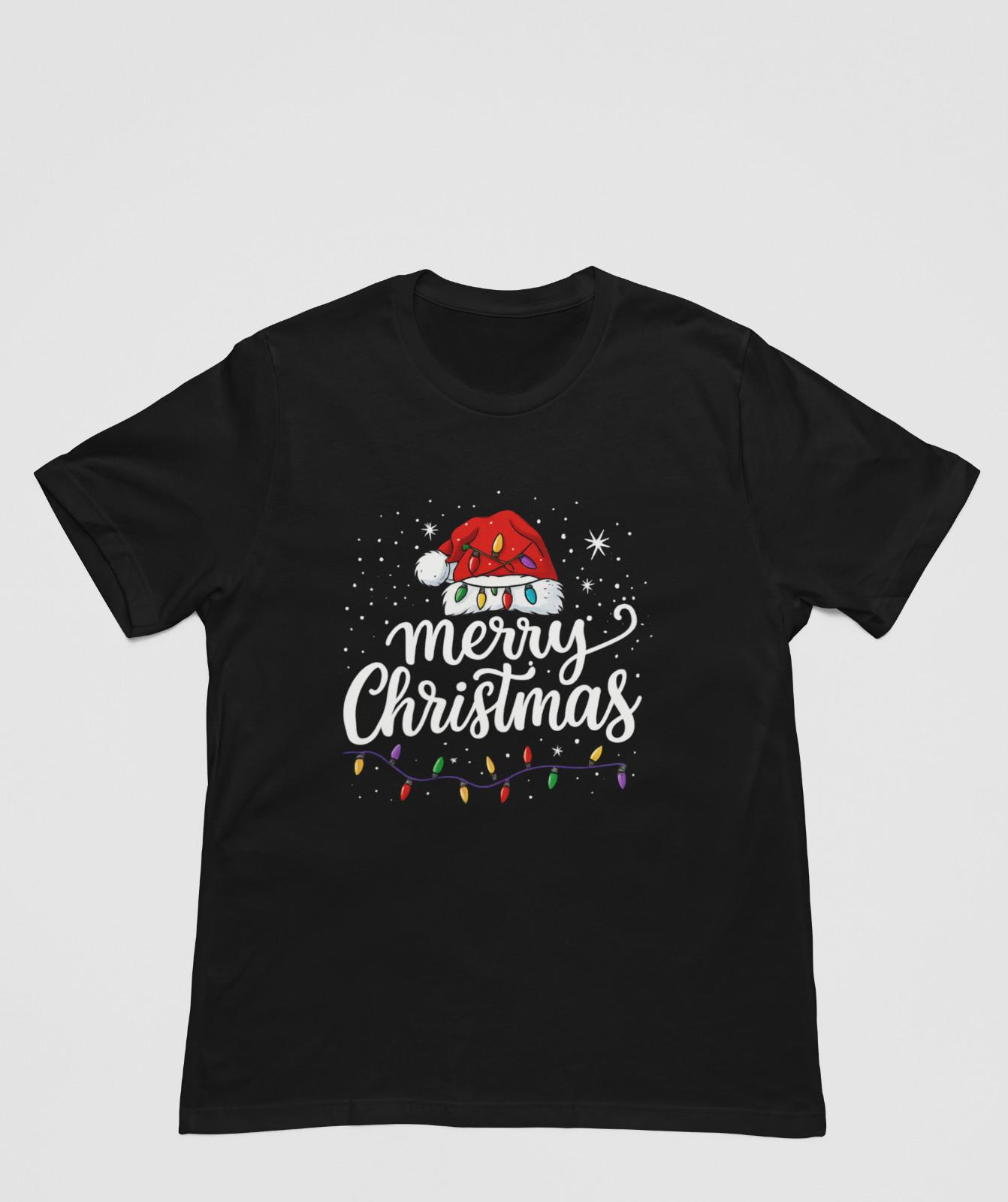 Merry Christmas Shirt Santa Hat Light String Holiday Graphic Tee Unisex XXXL