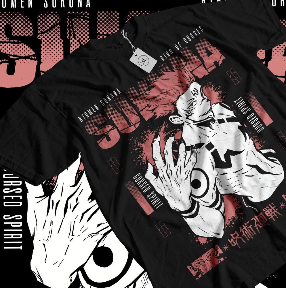 Аниме Jujutsu Kaisen Рё Унисекс Сукуна Проклятый дух Черная футболка Подарок для друзей S