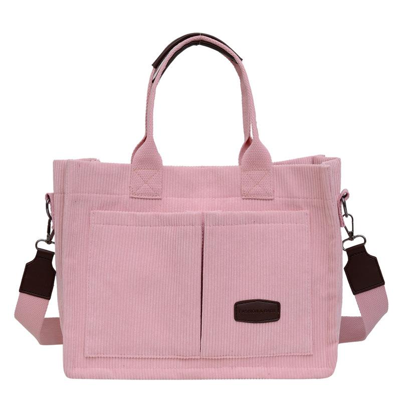 2025 new large-capacity commuter portable tote bag women's versatile strip velvet shoulder bag trendy wide shoulder strap messenger bag bag